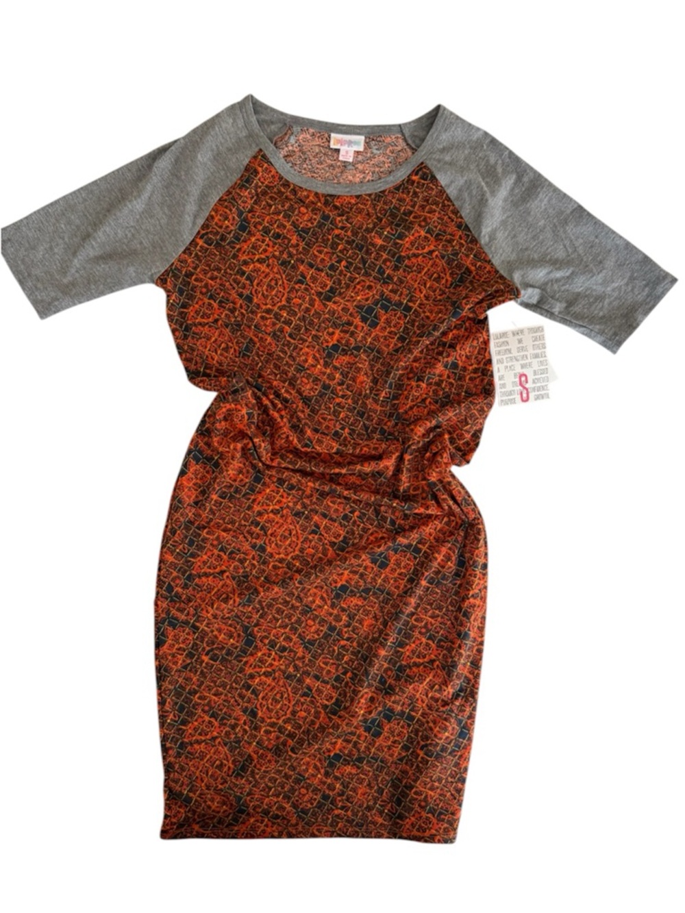 NWT! LuLaRoe Julia Dress (orange/navy paisley design). Size S.